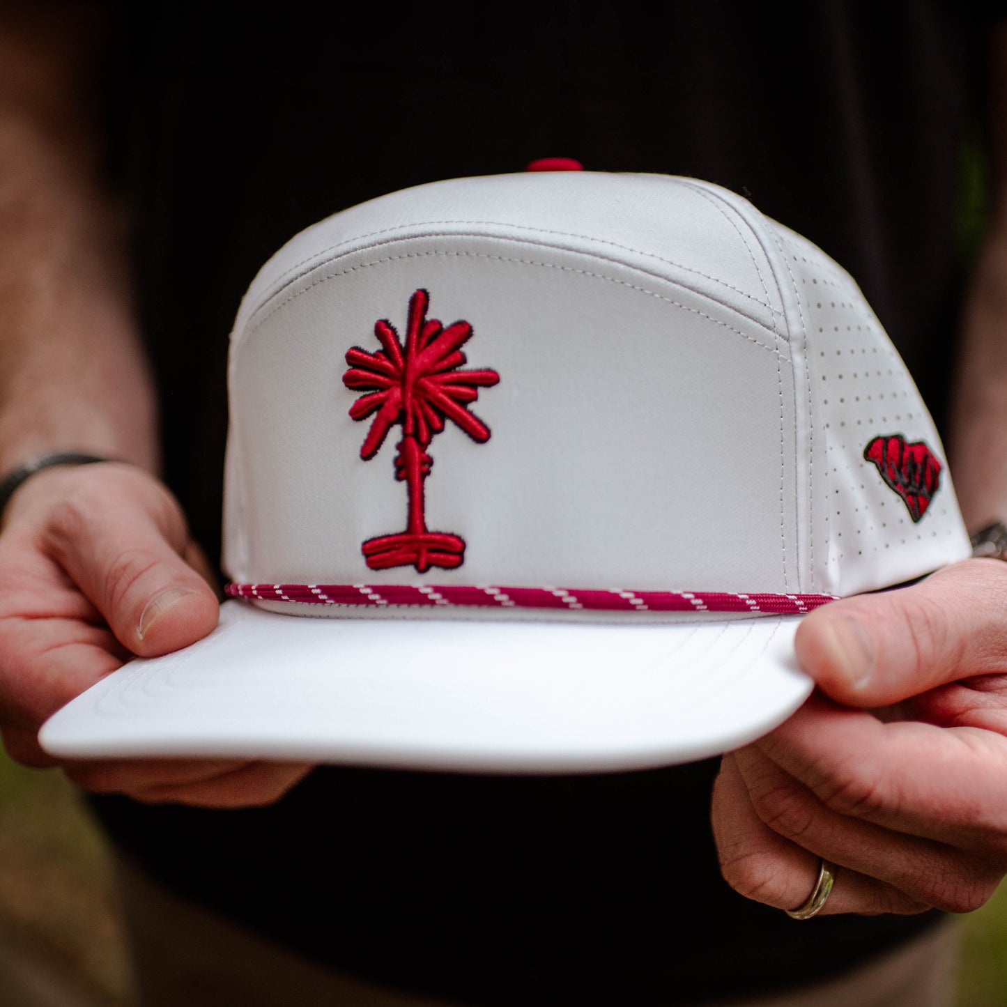 White South Carolina Palmetto Tree Embroidered Snapback