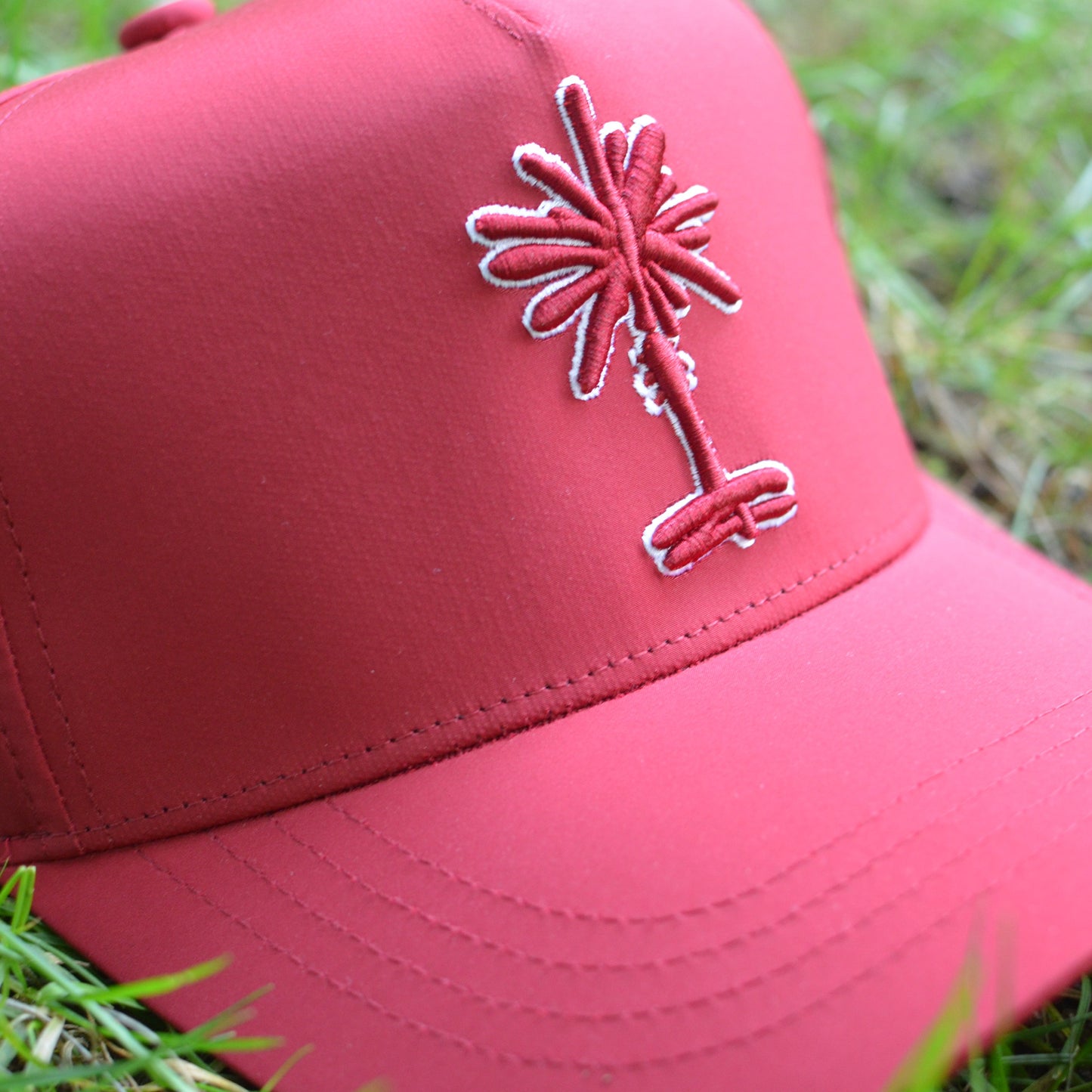 Curved Red South Carolina Palmetto Tree Snapback Hat
