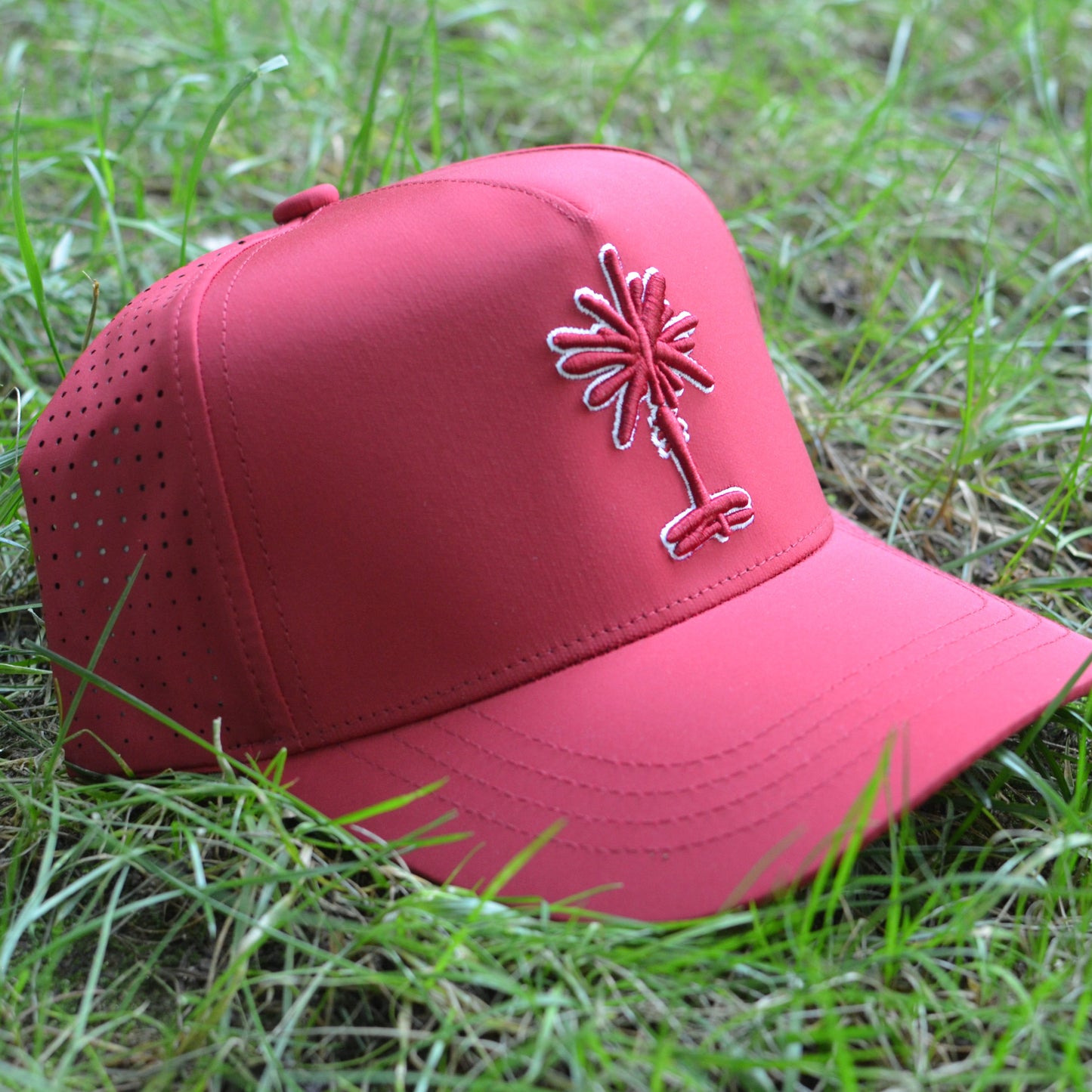 Curved Garnet South Carolina Palmetto Tree Embroidered Snapback