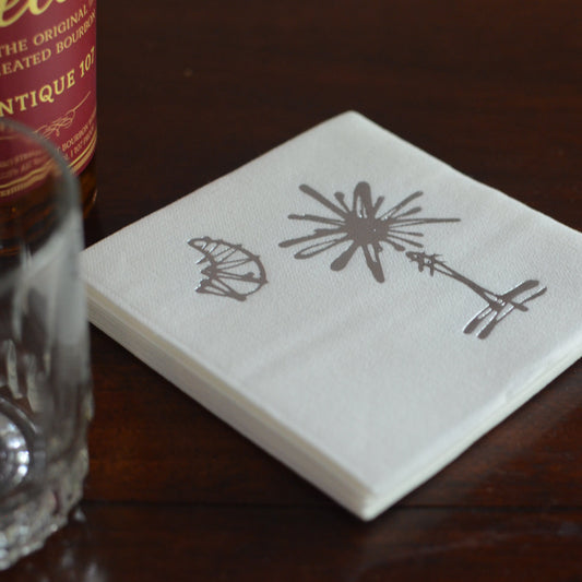 Silver Embossed South Carolina Palmetto Tree Party Napkins - Set of 10, 4.75"x4.75"