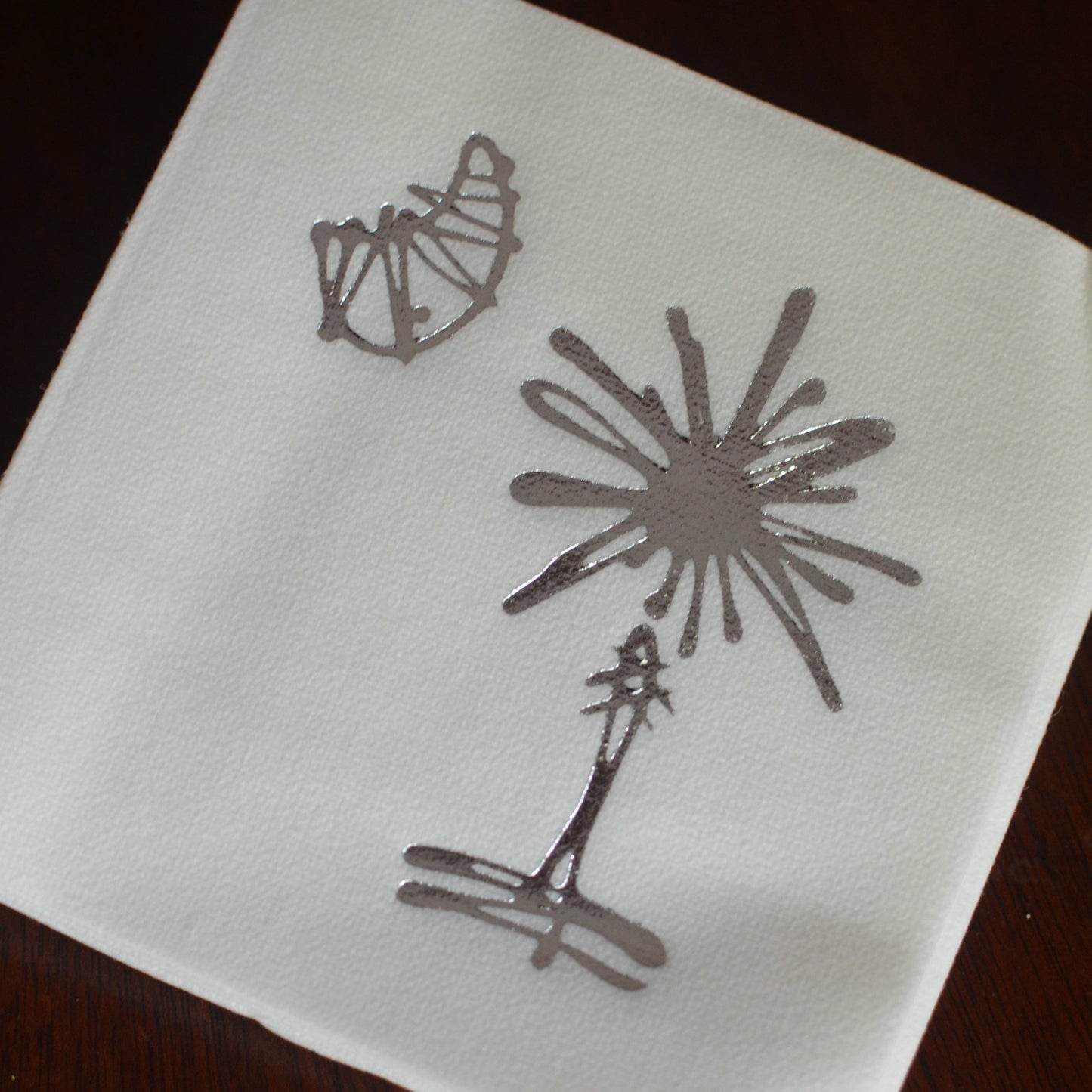 Silver Embossed South Carolina Palmetto Tree Party Napkins - Set of 10, 4.75"x4.75"