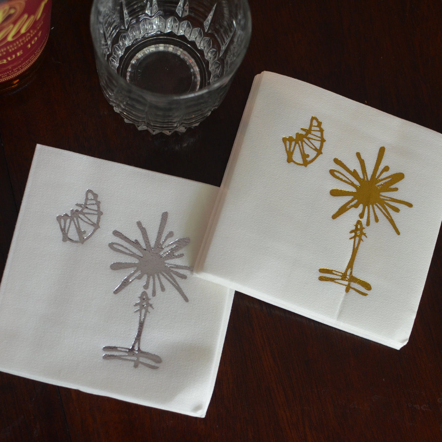 Silver Embossed South Carolina Palmetto Tree Party Napkins - Set of 10, 4.75"x4.75"