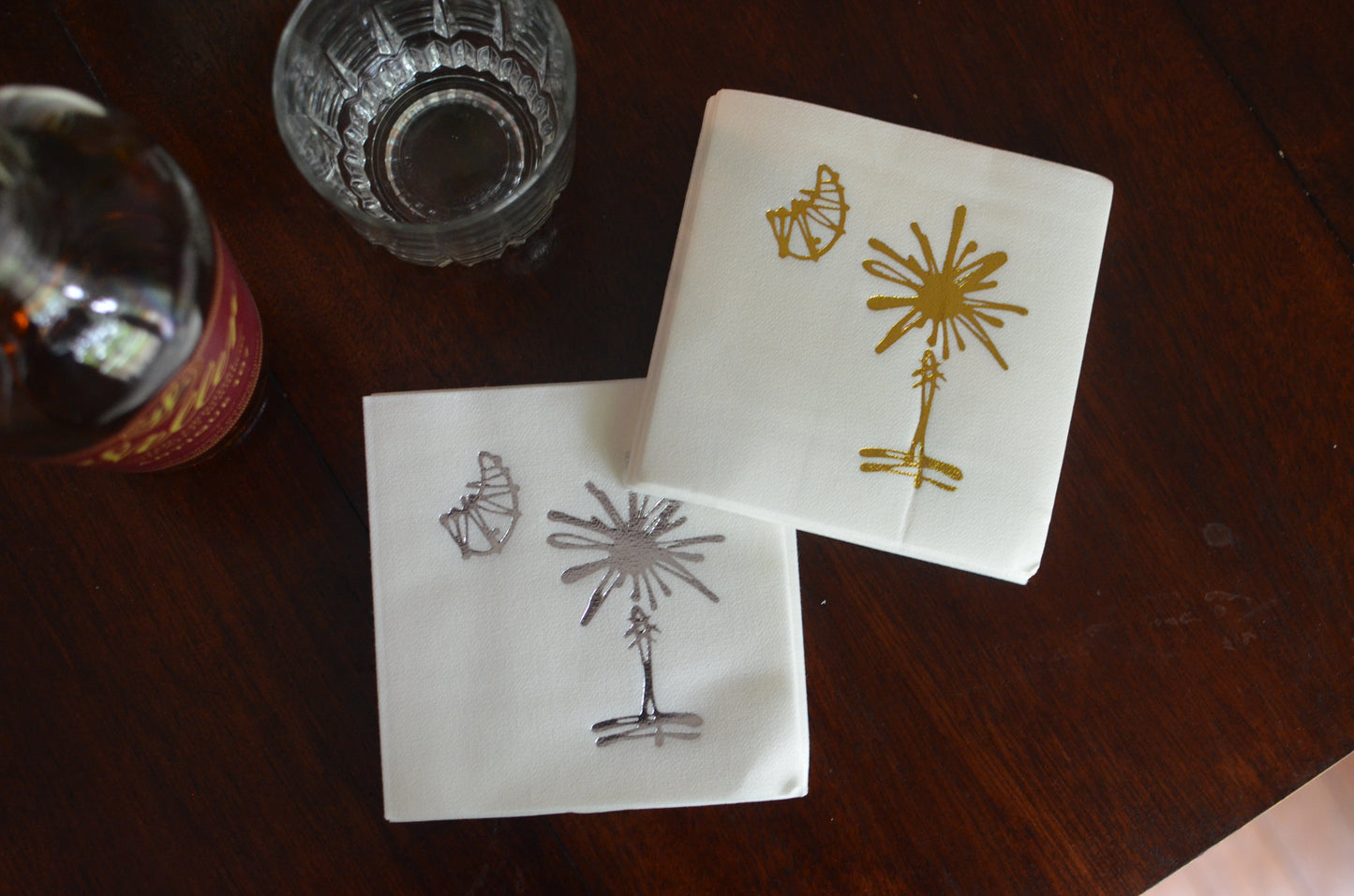 Silver Embossed South Carolina Palmetto Tree Party Napkins - Set of 10, 4.75"x4.75"