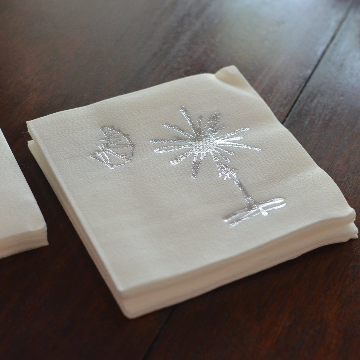 Silver Embossed South Carolina Palmetto Tree Party Napkins - Set of 10, 4.75"x4.75"