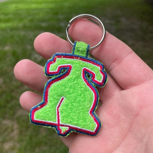 Fuzzy Green Philadelphia Liberty Bell Keychain