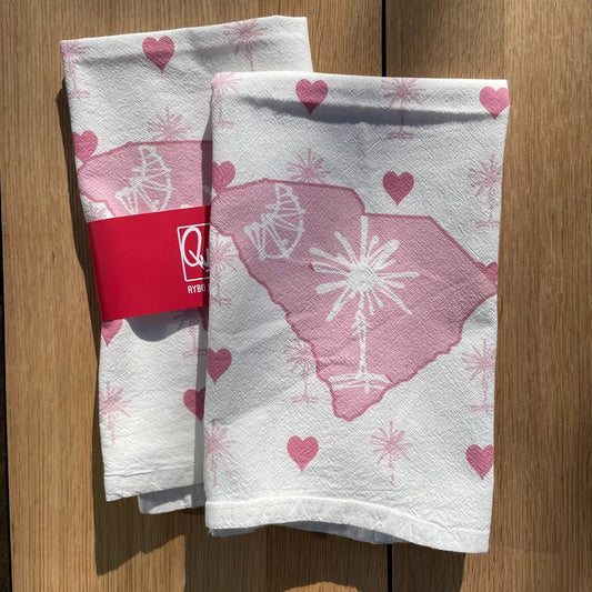 Valentine's Day South Carolina Palmetto Tree Love Hearts Kitchen Bar Towels Gift