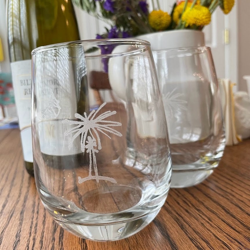 South Carolina Palmetto Tree Stemless Wine Glasses