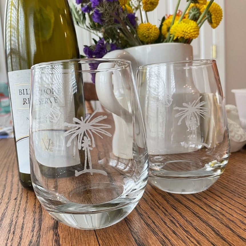 South Carolina Palmetto Tree Stemless Wine Glasses