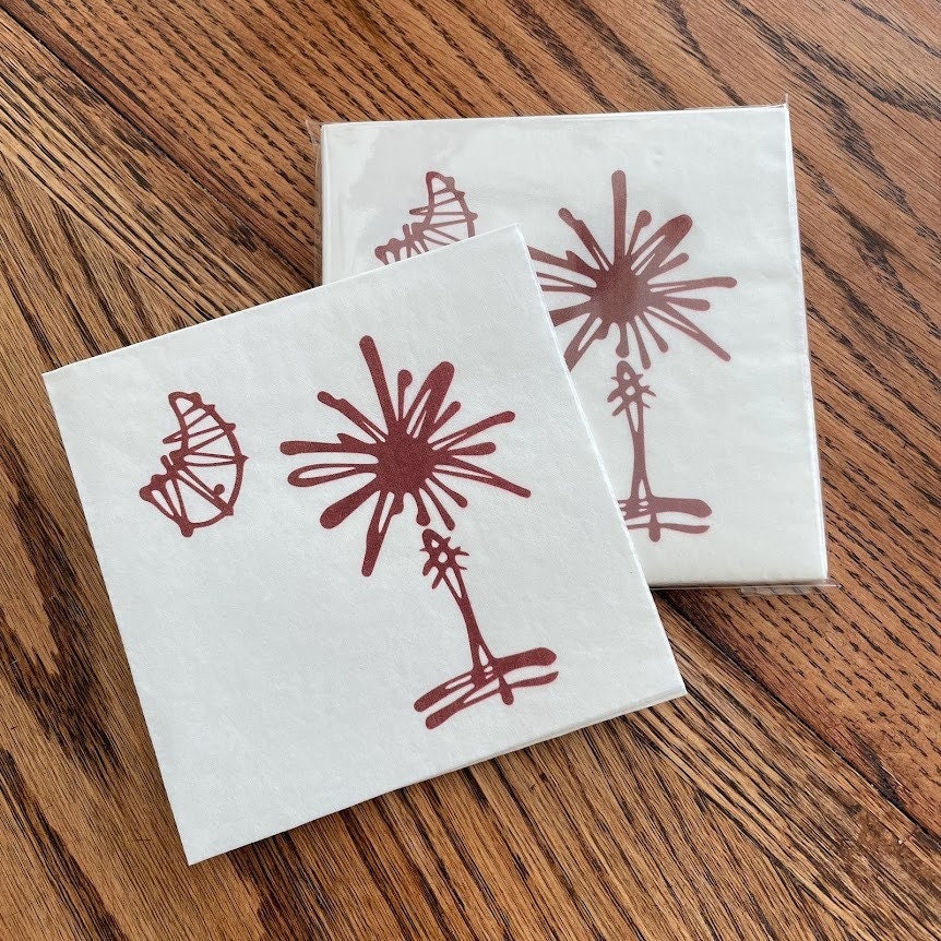 South Carolina Garnet Palmetto Tree Wedding Party Paper Cocktail Napkins - Set of 10, 4.75"x4.75"