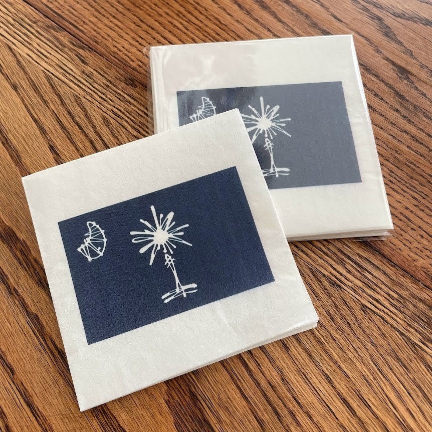 South Carolina Palmetto Tree Wedding Party Paper Cocktail Napkins State Flag - Set of 10, 4.75"x4.75"
