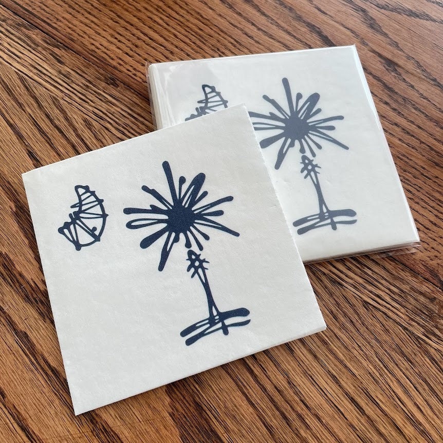 South Carolina Palmetto Tree Wedding Party Paper Cocktail Napkins - Set of 10, 4.75"x4.75"