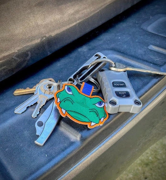 Cartoon Gator Alligator Football Embroidered Keychain | Kids Cute Animal Outdoor