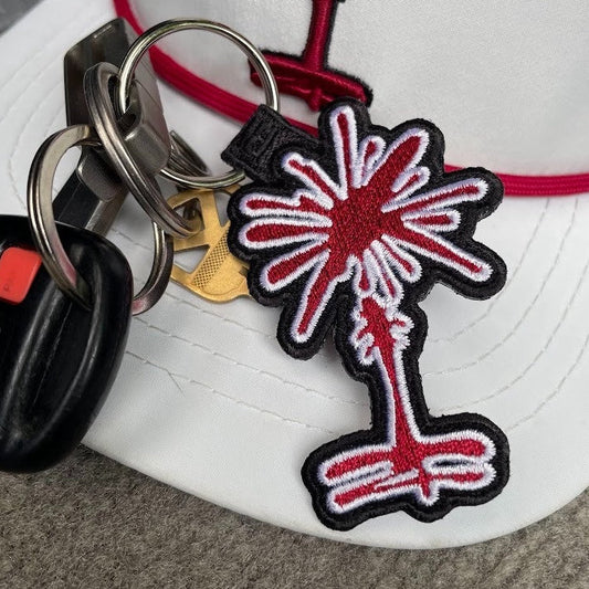 Garnet and Black South Carolina Palmetto Tree Embroidered Keychain
