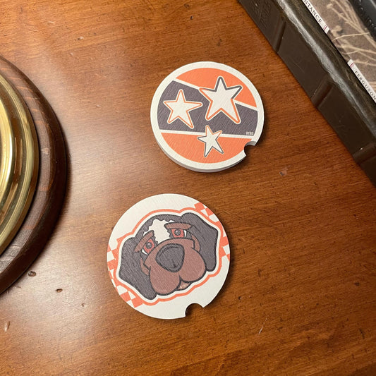 Hound Dog Cute Cartoon Animal Ceramic Car Coaster Set 2-Pack | Tri Star Flag