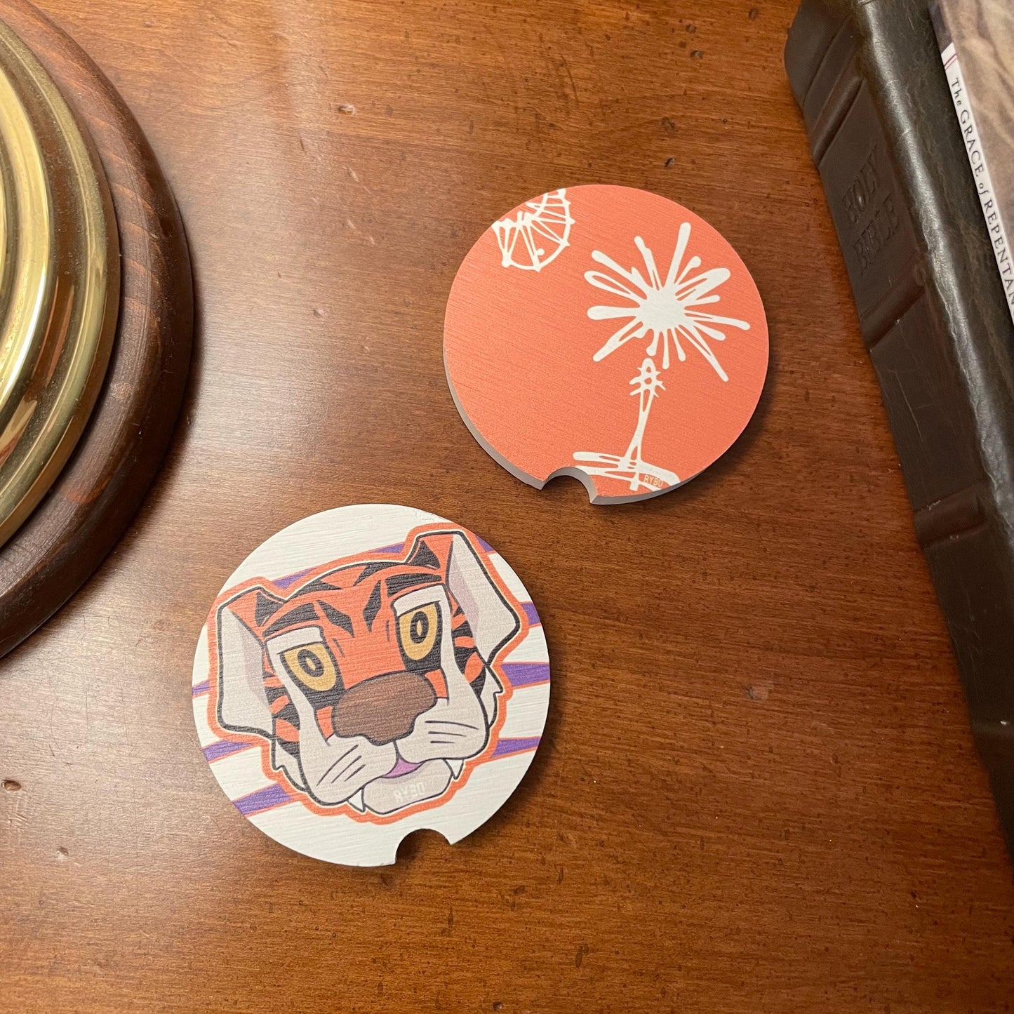 Tigers South Carolina Ceramic Car Coaster Set 2-Pack | Football Gifts Accessory ACC Clemson, SC