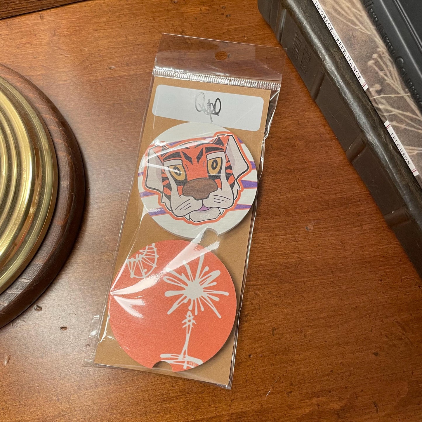 Tigers South Carolina Ceramic Car Coaster Set 2-Pack | Football Gifts Accessory ACC Clemson, SC