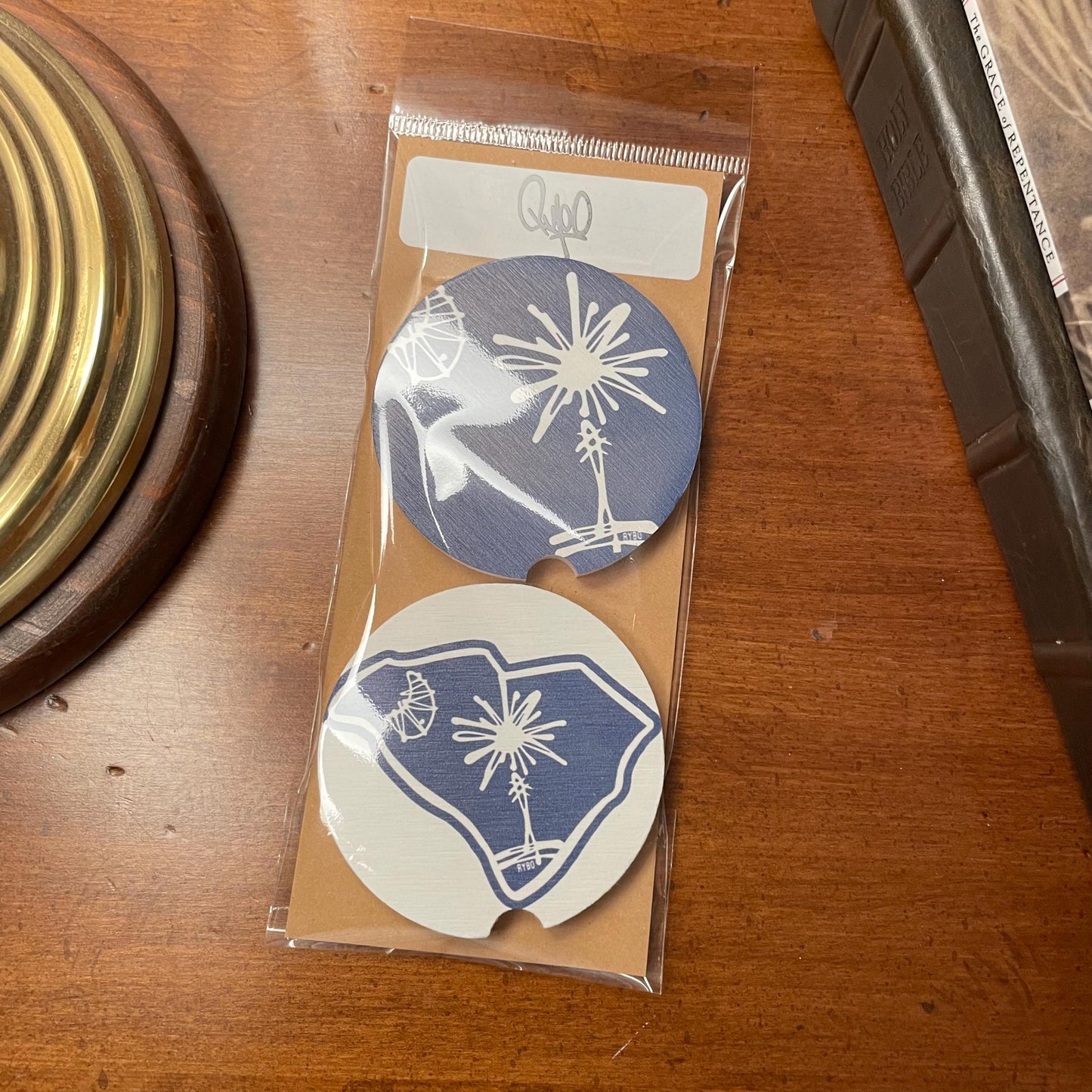South Carolina Palmetto State Ceramic Car Coaster Set 2-Pack | Gifts for Her Him Accessory