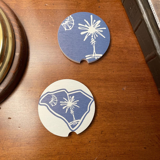South Carolina Palmetto State Ceramic Car Coaster Set 2-Pack | Gifts for Her Him Accessory