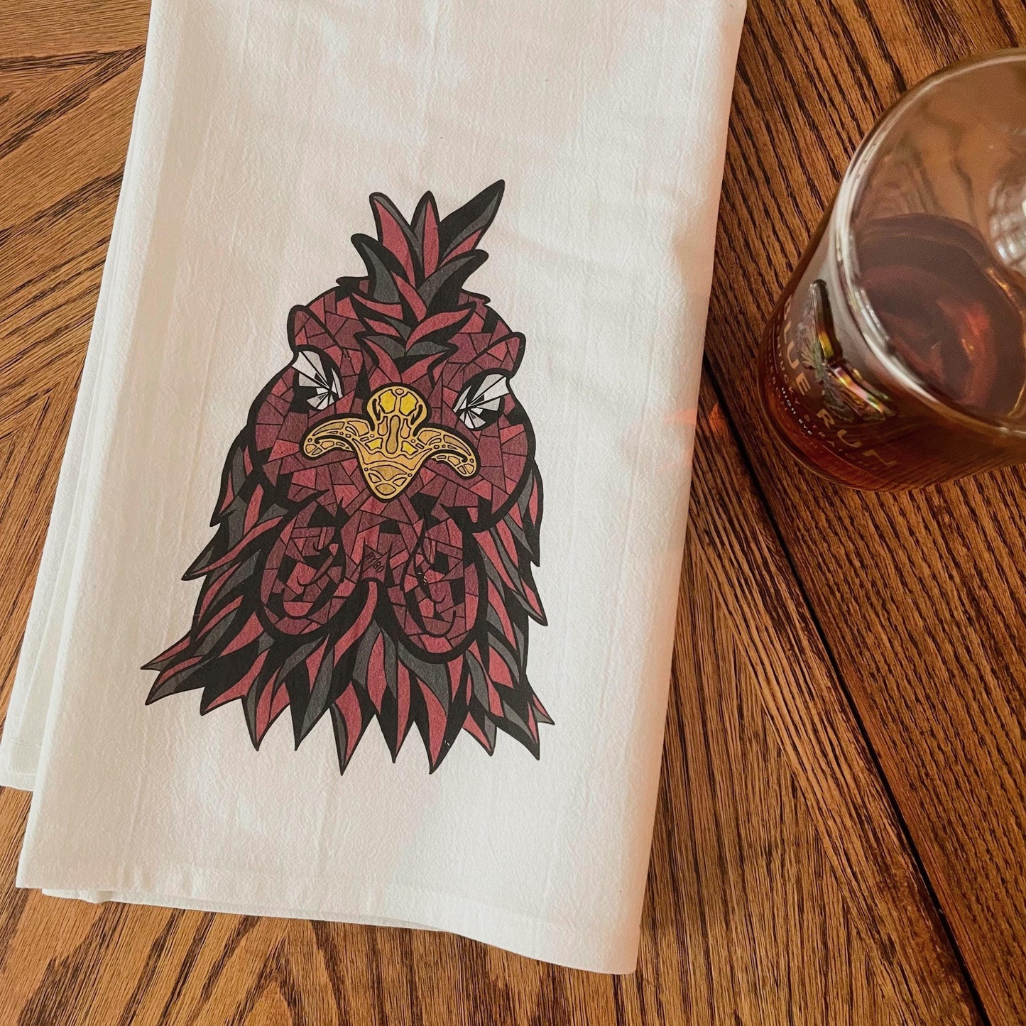 Mosaic Rooster 27"x27" Flour Sack Kitchen Towel | Bar Tea Home Bathroom