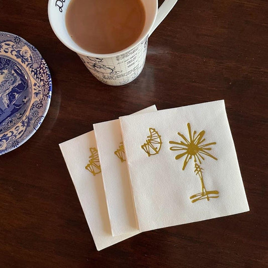 Gold Embossed South Carolina Palmetto Tree Party Napkins - Set of 10, 4.75"x4.75" | Wedding Cocktail Gift