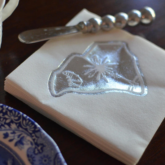 Silver Embossed South Carolina State Palmetto Party Napkins - Set of 10, 4.75"x4.75" | Wedding Cocktail Gift