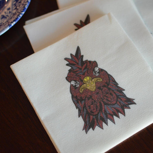 Mosaic Rooster Party Napkins - Set of 10, 4.75"x4.75" | Football Wedding Cocktail Gift College