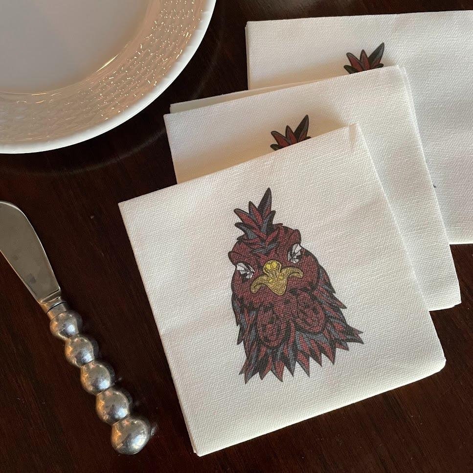 Mosaic Rooster Party Napkins - Set of 10, 4.75"x4.75" | Football Wedding Cocktail Gift College