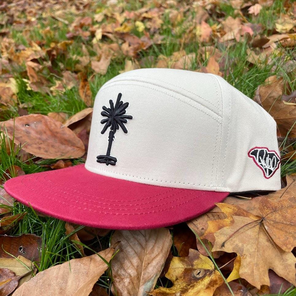 South Carolina Vintage Cotton Off-White Palmetto Tree Embroidered Snapback Hat | Football College Two Tone Garnet