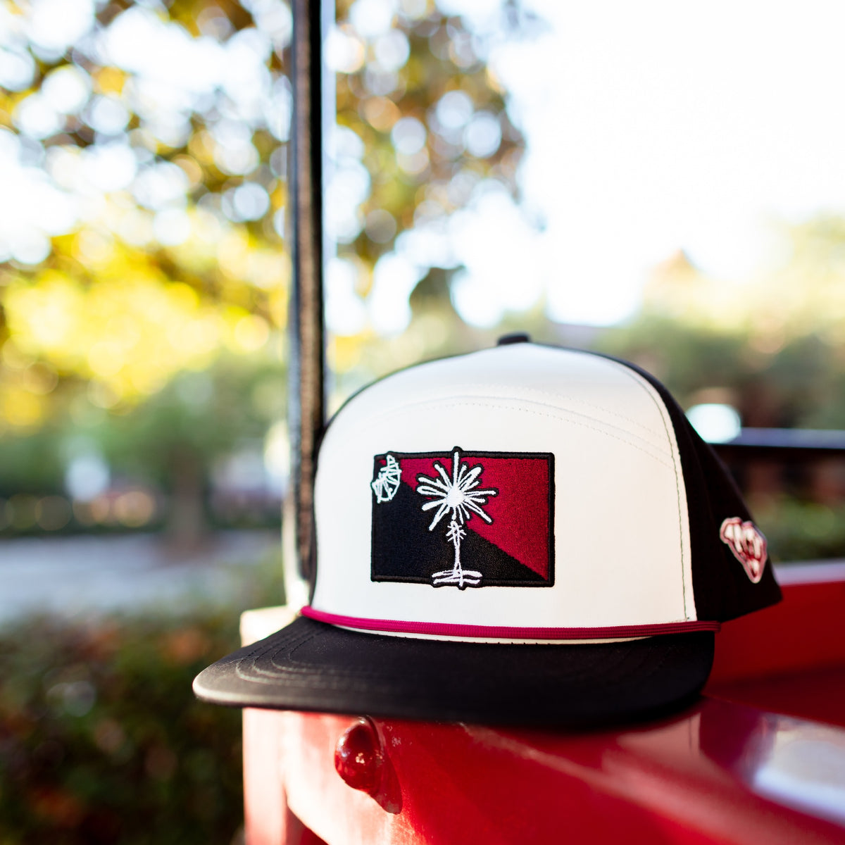Quick-Dry Garnet State Flag Palmetto Snapback - Black/White