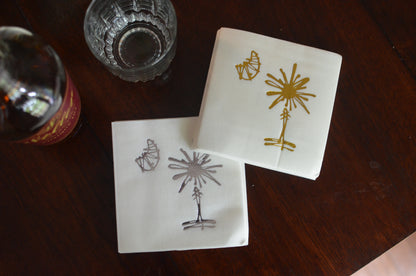 Silver Embossed South Carolina Palmetto Tree Party Napkins - Set of 10, 4.75"x4.75"