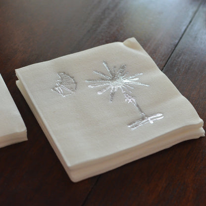 Silver Embossed South Carolina Palmetto Tree Party Napkins - Set of 10, 4.75"x4.75"