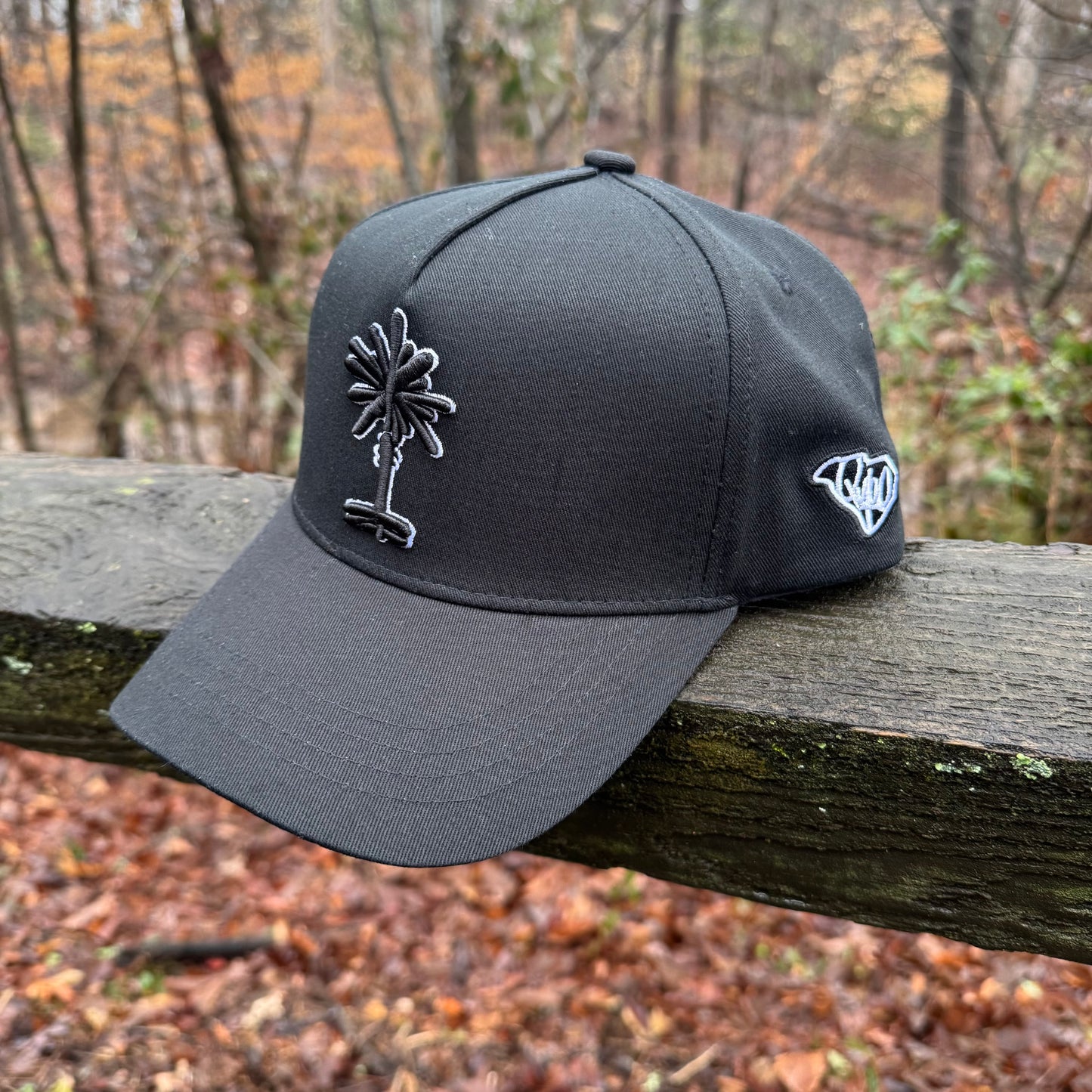 Curved Black South Carolina Palmetto Tree Snapback Hat