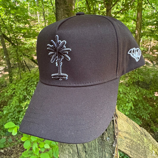 Curved Black South Carolina Palmetto Tree Snapback Hat
